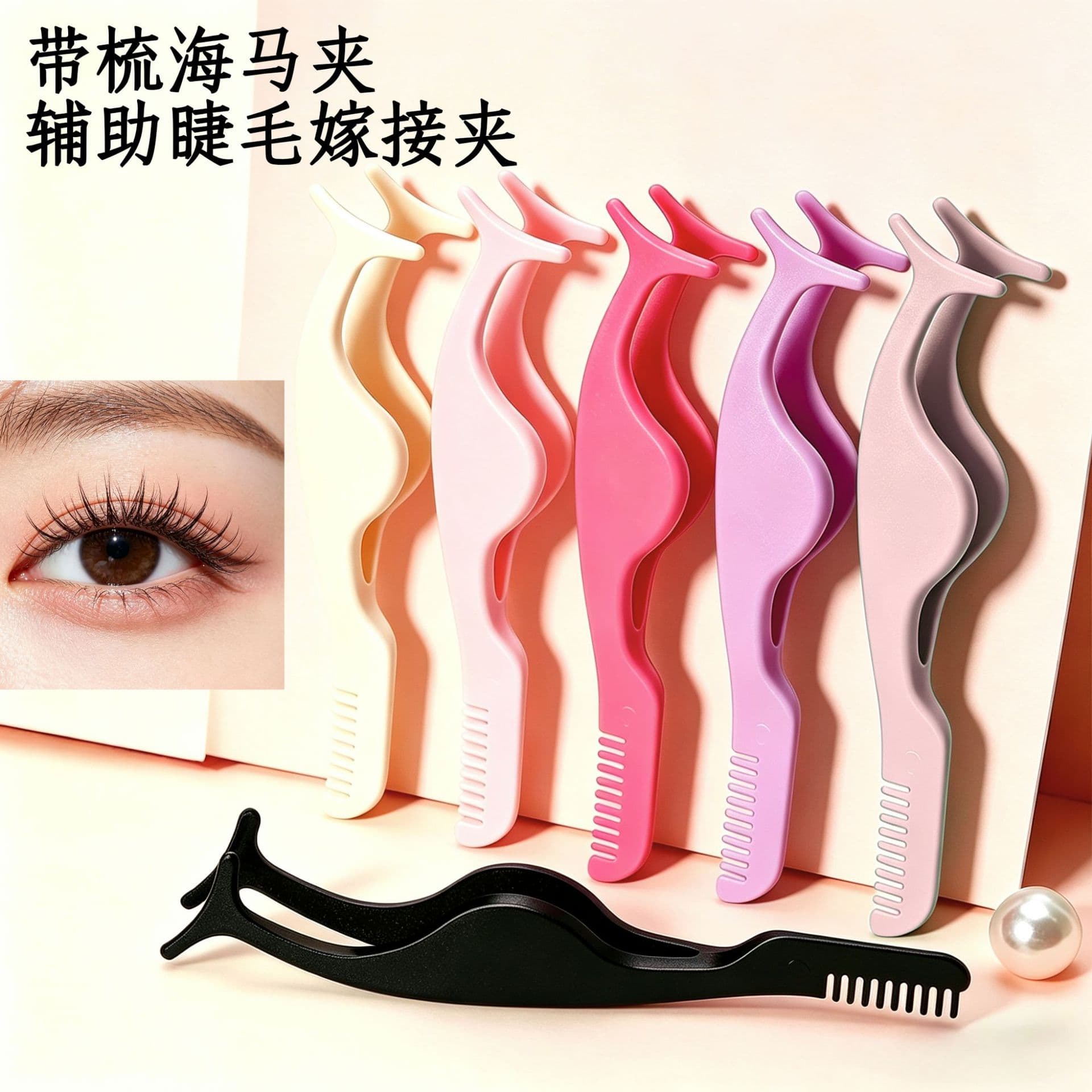 ABS Plastic Seahorse Clip with Comb, Flat Lower Lash Curler, Eyelash Extension Tweezers, Multi-Functional Tool Clip