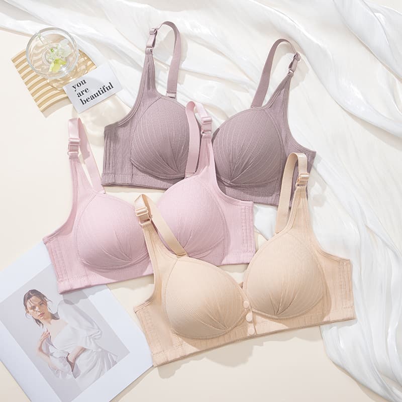 Gathered Front Closure Bra Wireless Women's Anti-Sagging Thin Cup Collecting Side Effect Large Size Maternity Bra Underwear