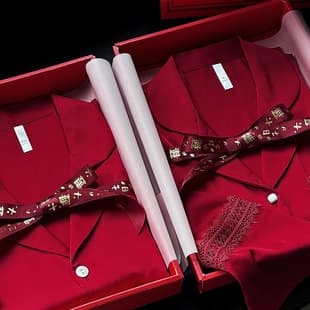 Wedding Couple Red Pajamas Women Spring Autumn Ice Silk Long Sleeve Patchwork Set Zodiac Year Men Homewear