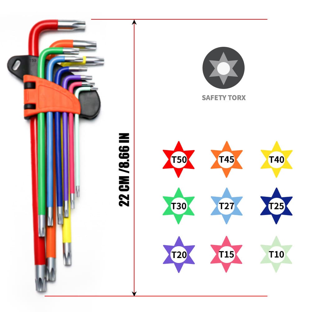 Color Hex Key Wrench Set 9-Piece Ball End Hex Screwdriver High Hardness L-Shaped Hex Wrench