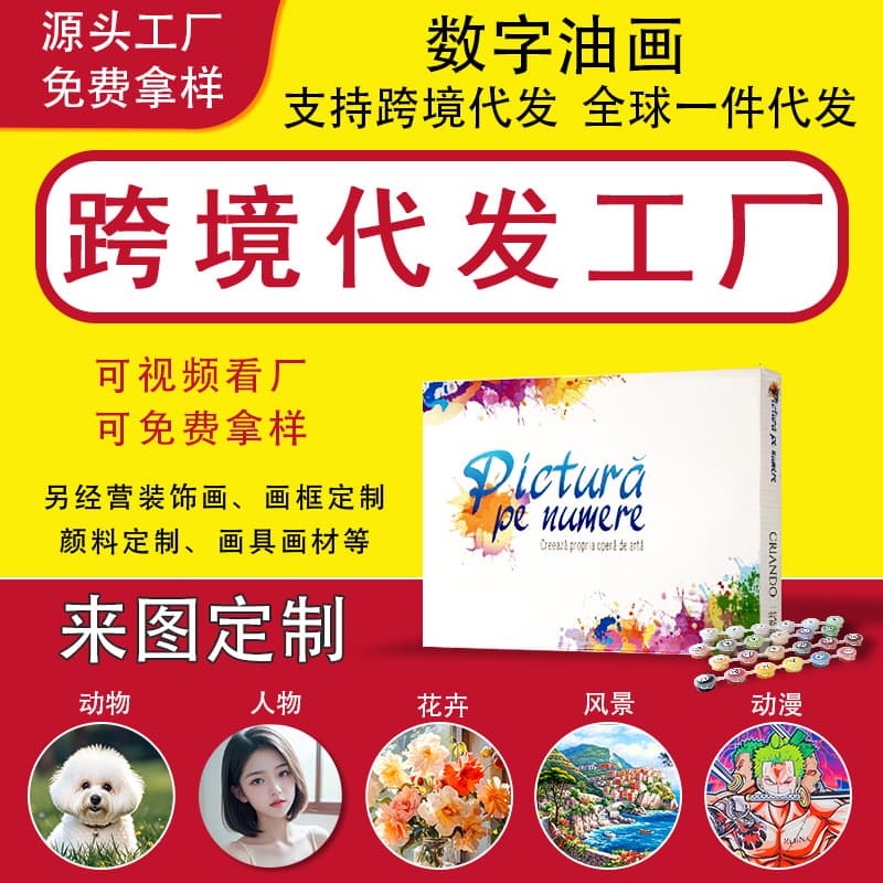 Cross-border dropshipping for DIY paint-by-numbers from source factory, Amazon foreign trade, personalized photo custom oil painting wholesale