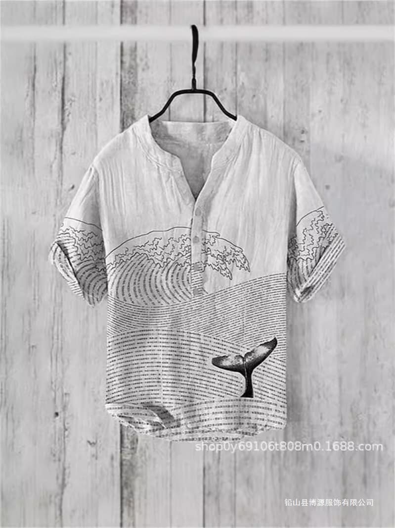 Cross-Border Export Hot Style 3D Digital Printing Cool Animal Large Size Men's V-Neck Shirt Loose Casual Top Wholesale