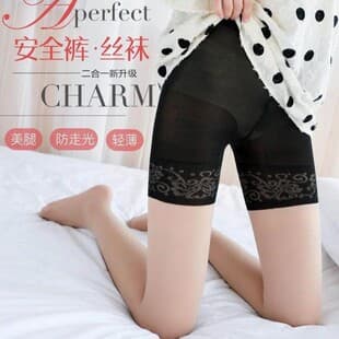 Women's Safety Shorts & Pantyhose 2-in-1, Anti-Exposure Ultra-Thin Core Silk, Anti-Wolf Tights, Ladder-Resistant Leggings