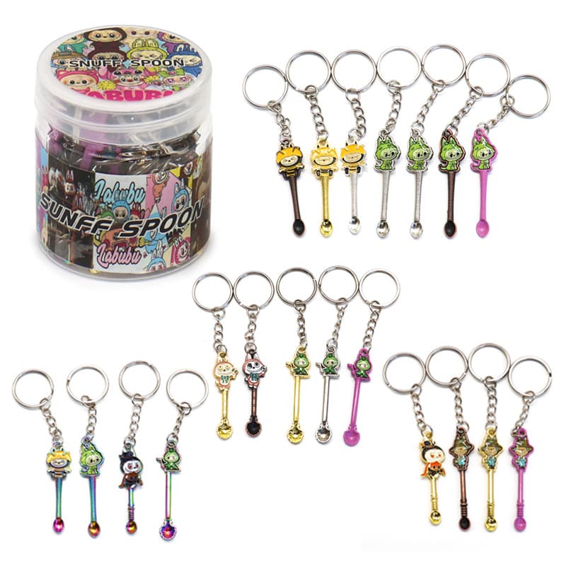Cross-Border Hot-Selling Keychain Cigarette Paste Spoon Bottled Snuff Bottle with Cigarette Spoon, Zinc Alloy Cartoon Spoon Wholesale