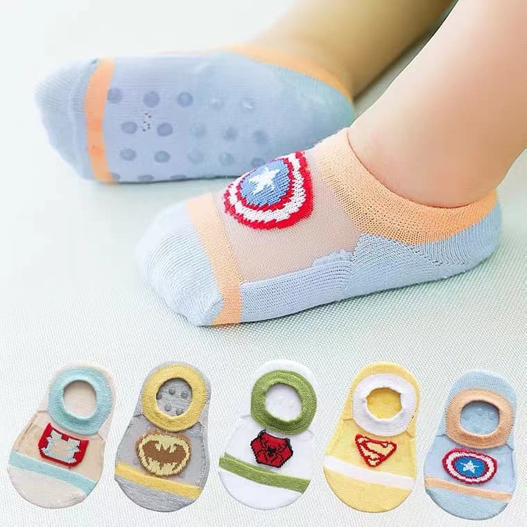 Children's socks summer ultra-thin non-slip socks infant toddler socks breathable ice stockings set cartoon boys and girls boat socks
