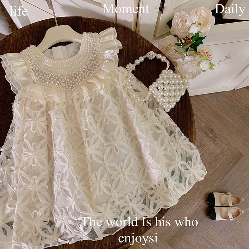 Girls' Dress 2026 Summer New Style Little Girls' Vest Dress Fashionable Princess Hollow-Out Floral Dress
