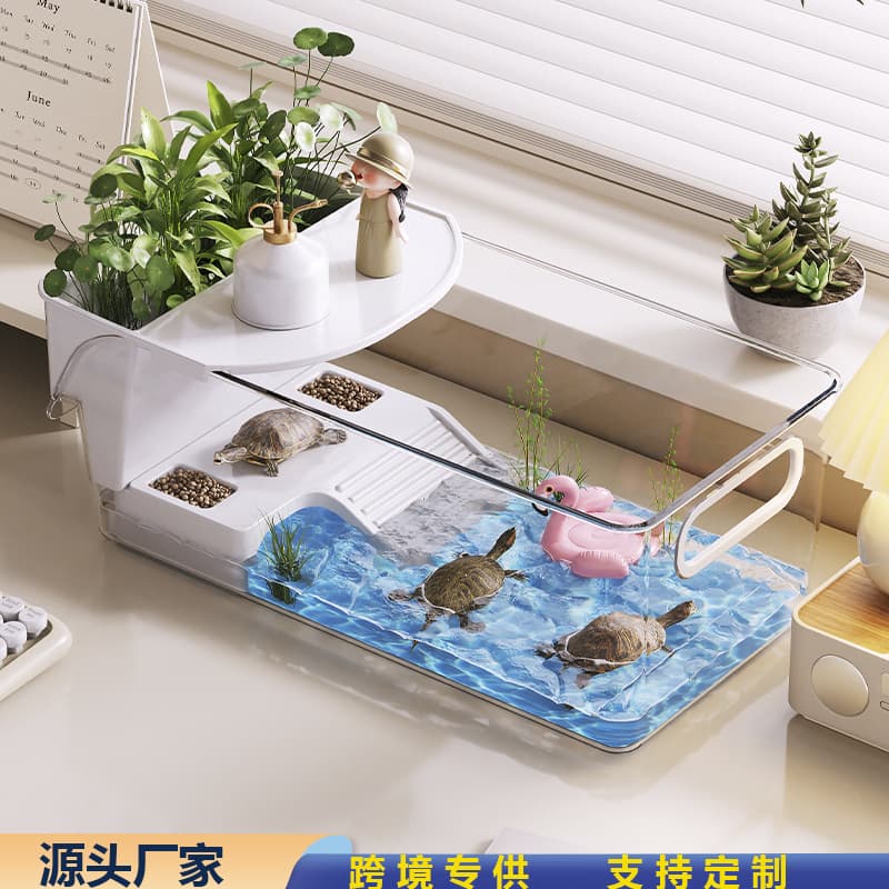 Home Turtle Habitat Tank, Dry-Wet Separation Ecological Aquarium, with Basking Platform for Small to Medium-Sized Plastic Turtle Tanks