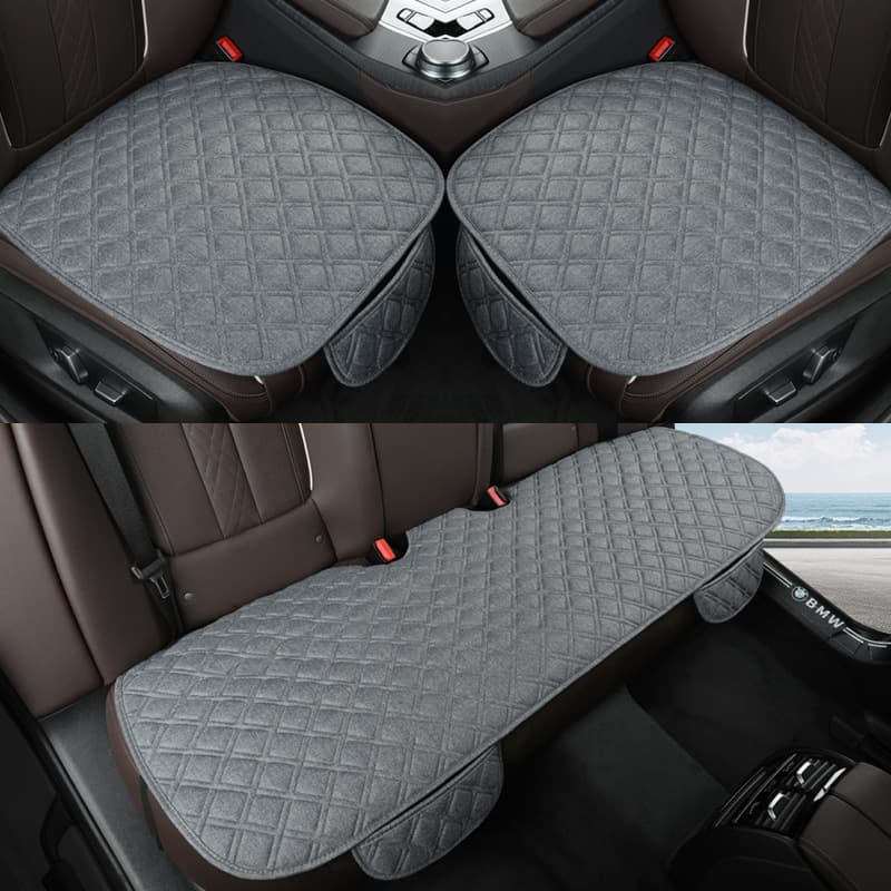 Cross-border wholesale car seat cushion new diamond linen fabric four-season three-piece set single main and passenger rear seats