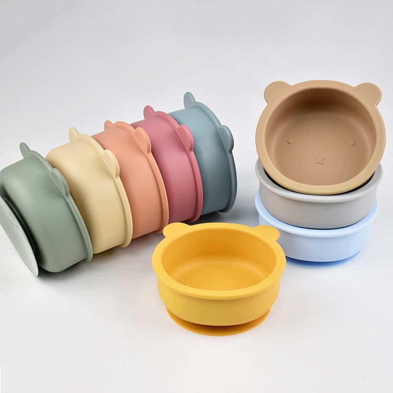 Cross-Border Food-Grade Silicone Bowl Children's Plate Feeding Tableware Infant Complementary Bowl Baby Bear Suction Bowl Anti-Fall