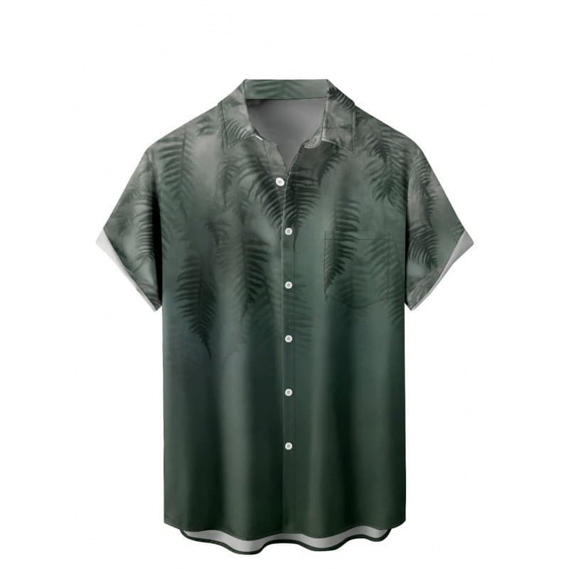 Cross-border Source American-style Gradient Short-sleeve Shirt for Men Summer Vacation Casual Versatile Turn-down Collar Top Factory Wholesale