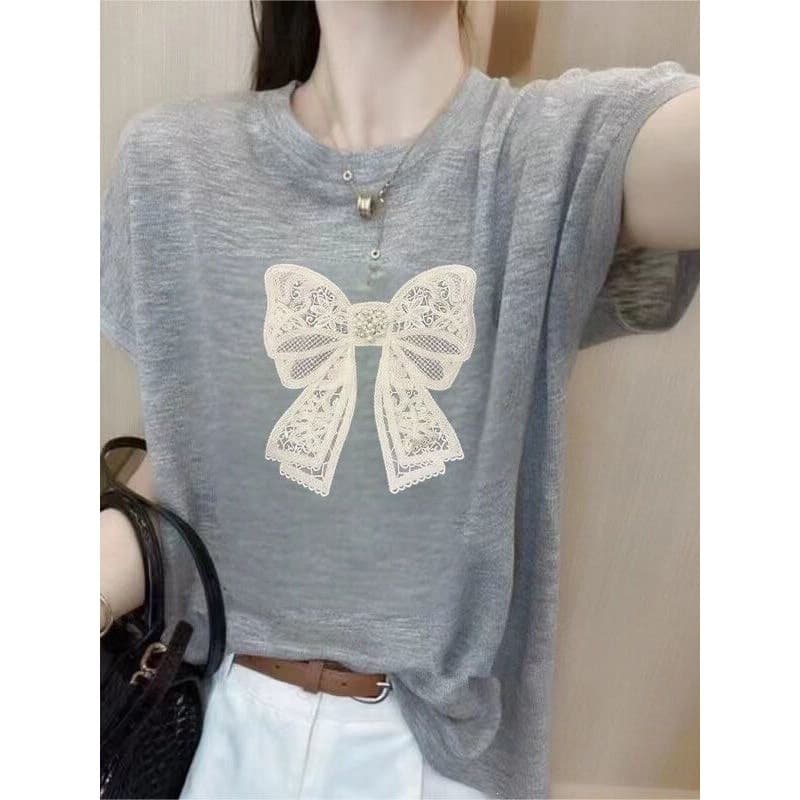 Plus Size 300lb Snowflake Cotton Loose Short Sleeve T-Shirt for Women Summer New Unique Slimming Top Fashion