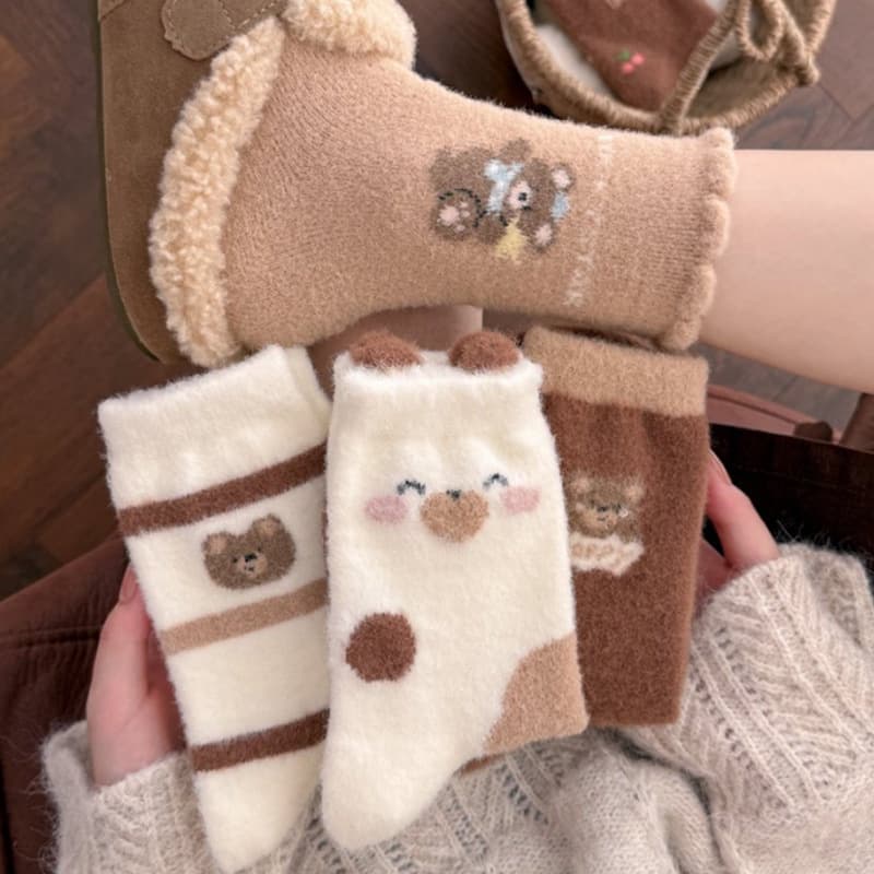 Mid-Calf Socks, Long Socks, Warm Kitten Autumn and Winter Plush Cute Australian Velvet Thickened Velvet Socks for Women in Winter