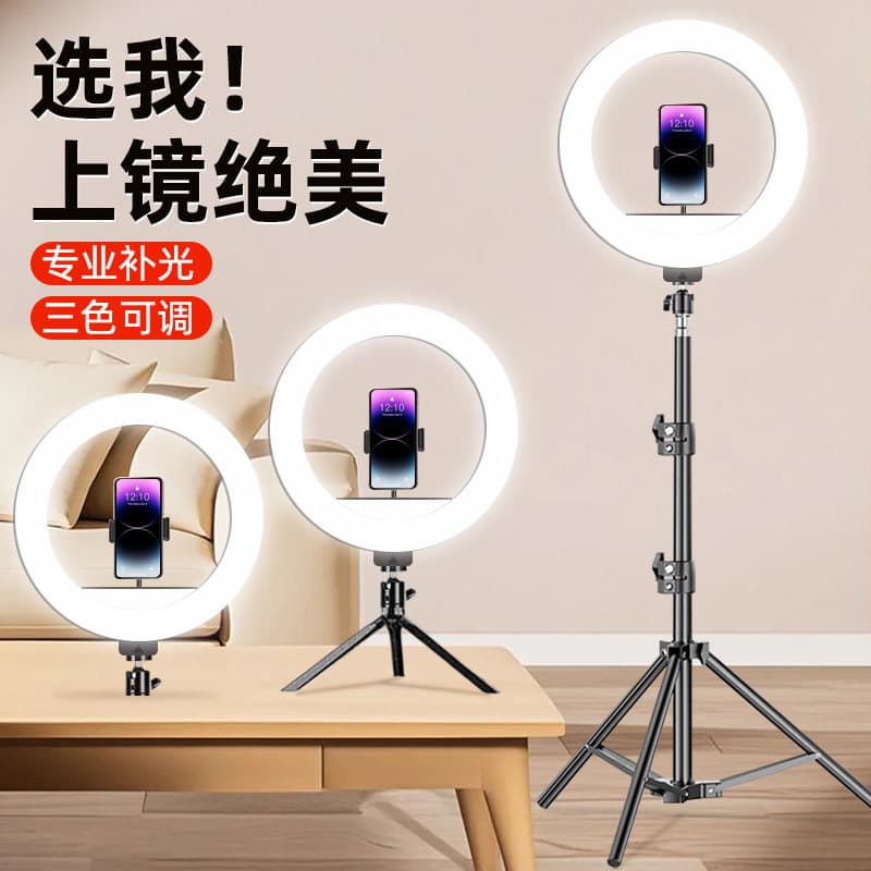 10-inch Desktop Beauty Live Streaming Light with USB Convenient Ring Stand for Floor Shooting and Influencer Live Streams