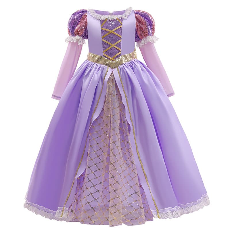 Amazon Girls' Dress Evening Gown Children's Clothing European and American Long Hair Princess Dress Long-sleeve Halloween Christmas Performance Outfit