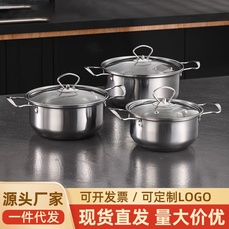 Cross-border Stainless Steel Cookware 6-Piece Set with Wire Handle or Bakelite Handle, Soup Pot 16-20cm