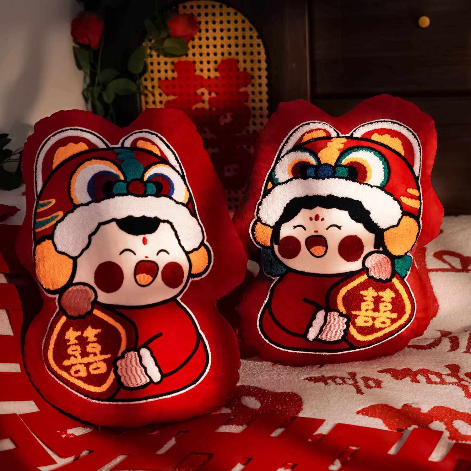 Double Happiness Pillow Pair Wedding 2025 New Edition Bed Pressing Dolls High-end Gift for New Couple Bride Present Wedding Plush Toys