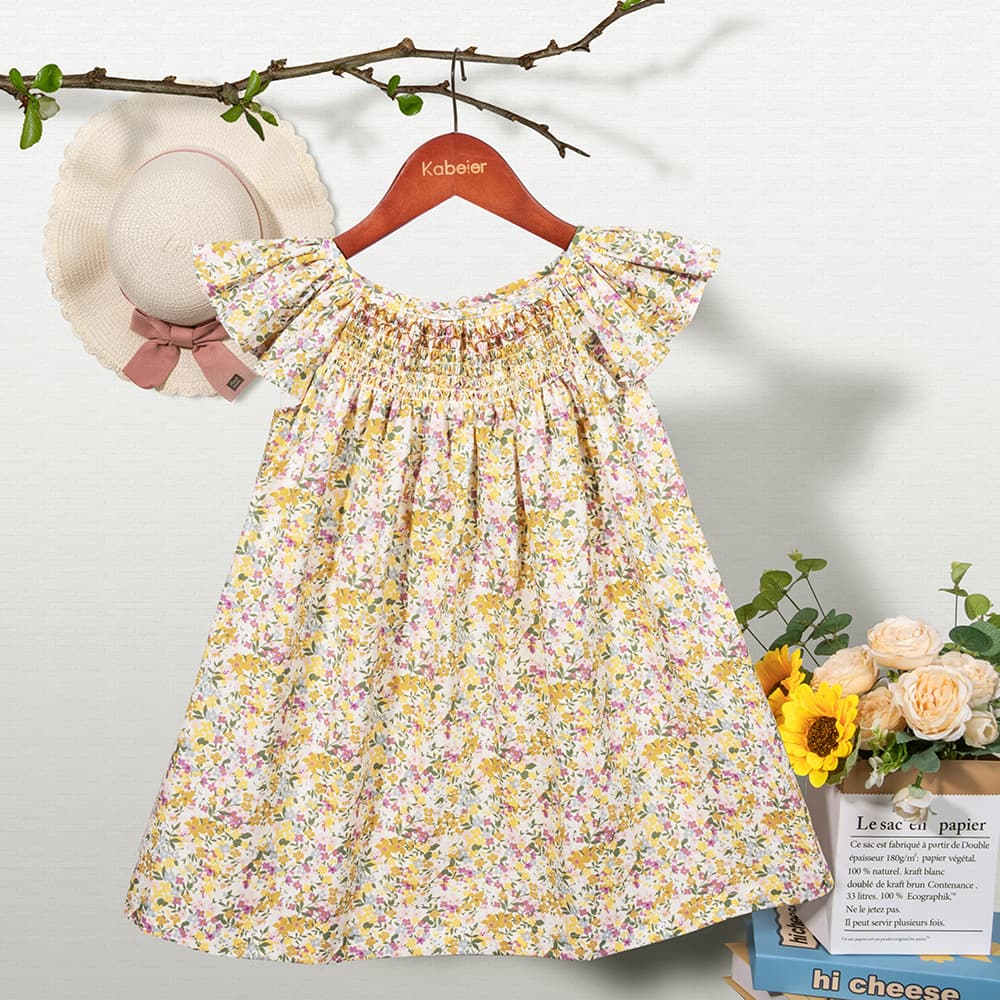 Smocking Dress Summer Girls Floral Smocked Dress Baby Girls Flying Sleeve Fashion Export Hot Style Dress