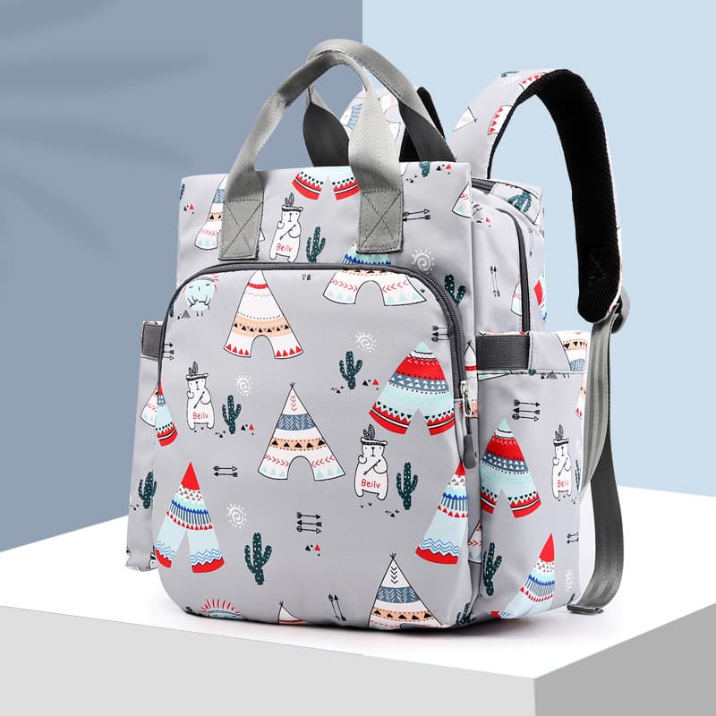 Amazon Cross-border Cartoon Mommy Bag Double Shoulder Large Capacity Simple Style Maternity Backpack Diaper Bag Wholesale