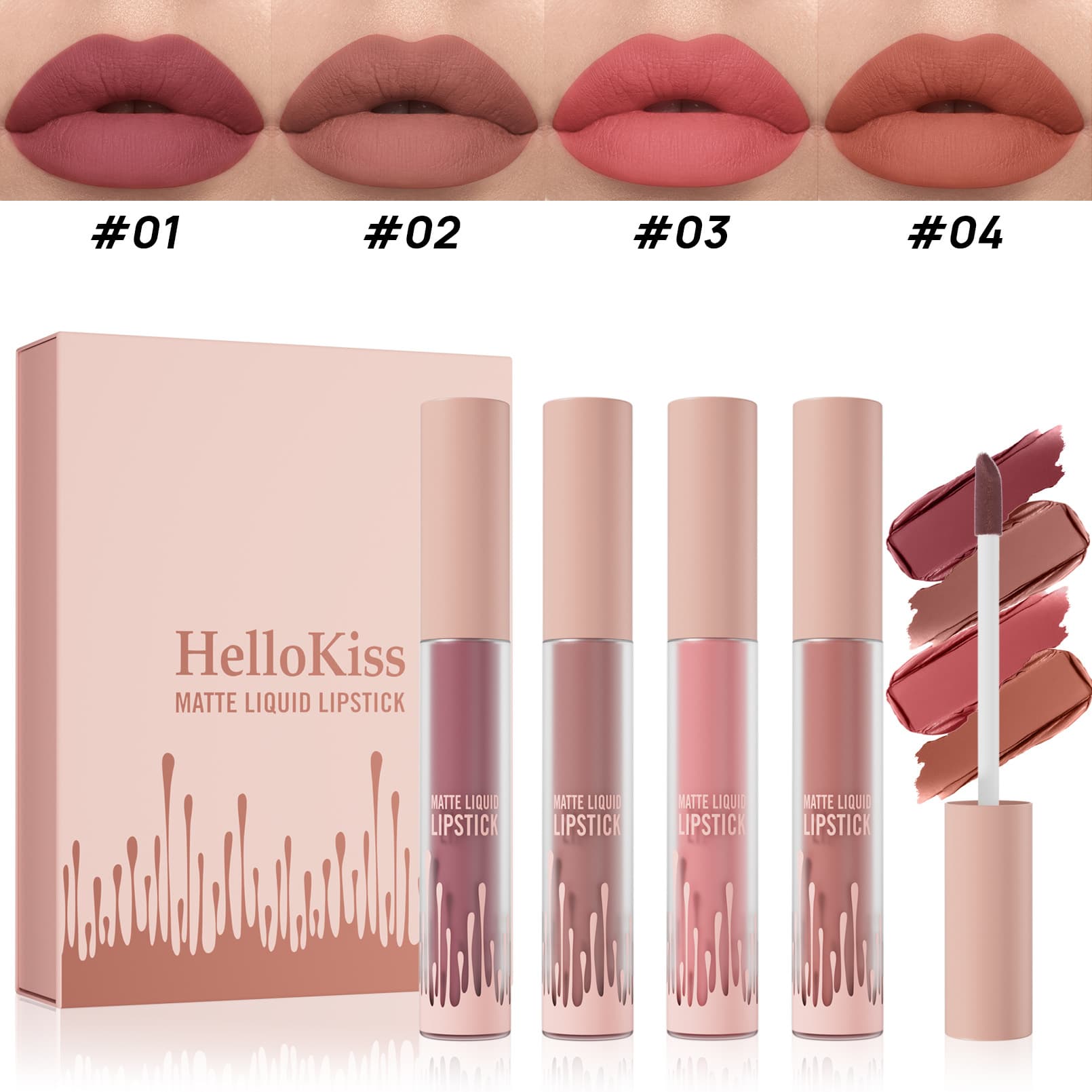 Four Lip Gloss Set Matte Non-Stick Waterproof Lip Gloss Gift Box Hot Selling Export Lip Tint Kit