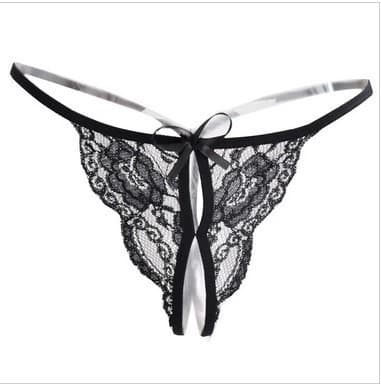 Adult Lingerie Butterfly Knot Women's T-Back Thong Sexy Open Crotch Lace Lingerie