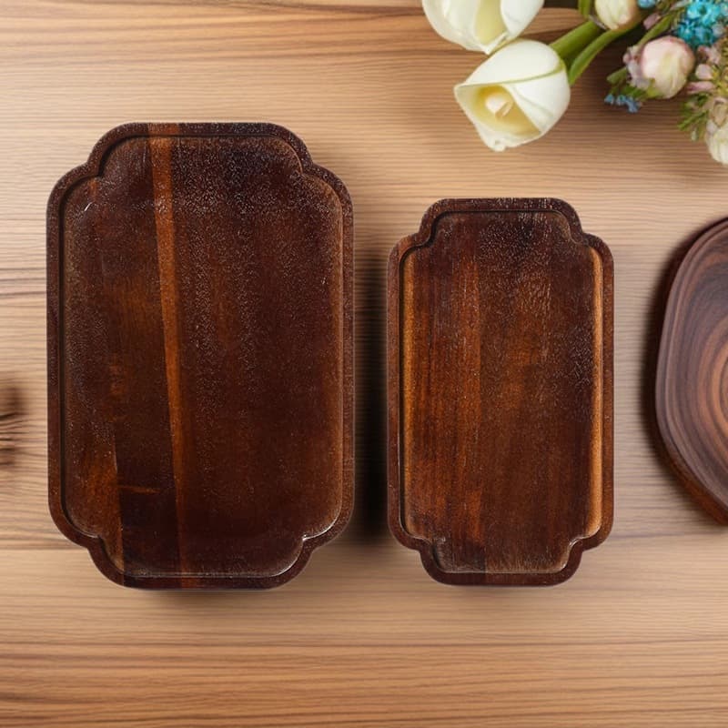Japanese walnut plate solid wood plate fruit plate snack cake tea tray meal sharing square round wooden household tray dinner plate