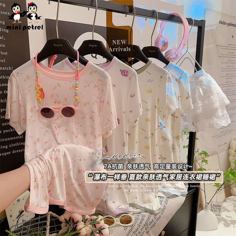 Minepet children's home pajamas summer style skin-friendly breathable modal cartoon pajamas Korean style short-sleeved air-conditioned clothes