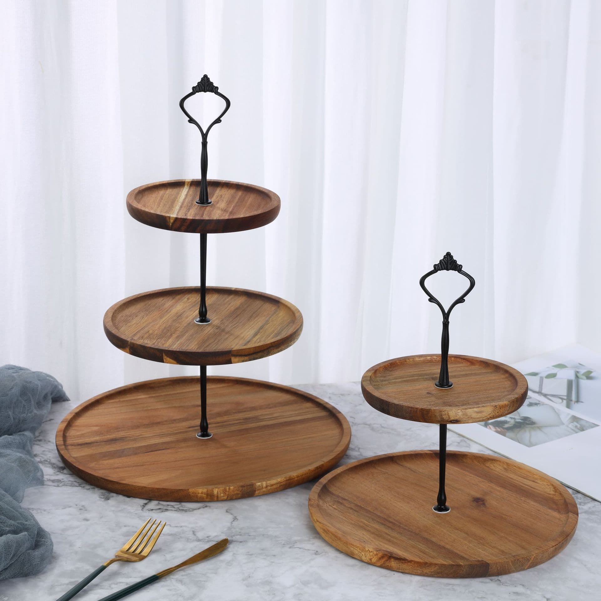 Wedding Dessert Table Ornaments Multi-layer Display Rack Cake Stand Three-layer Cake Tray Birthday Party Pastry Wooden Plate