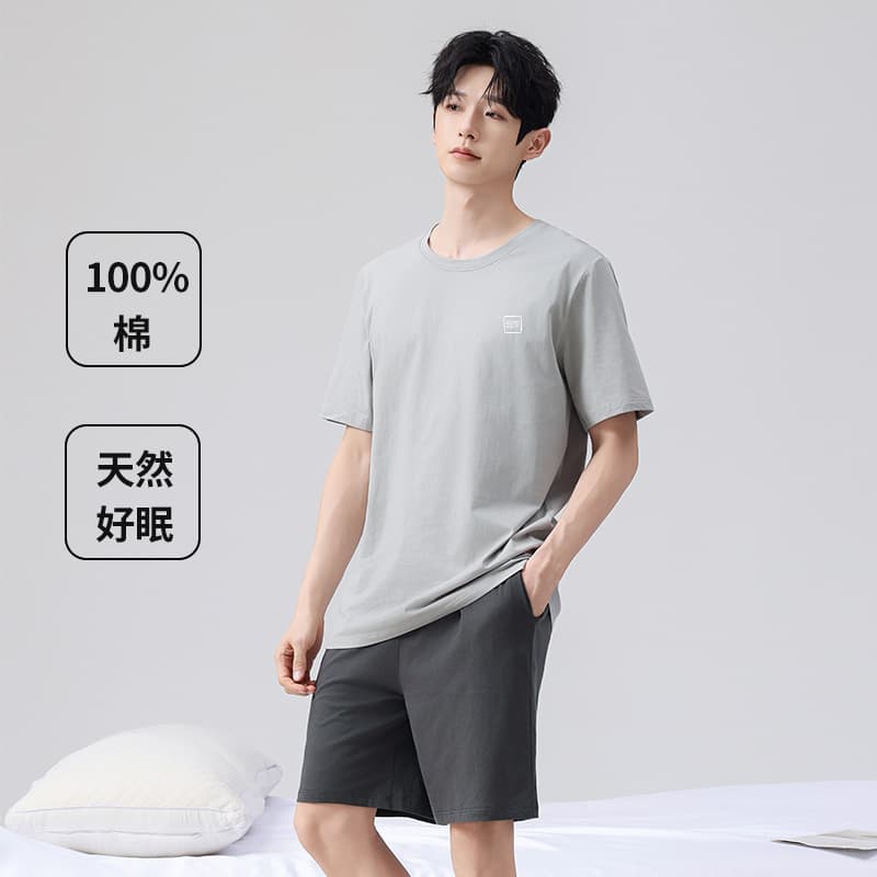 Men's Pure Cotton Pajamas Home Wear Summer Short Sleeve Shorts Set 100% Cotton Two-Piece Set Wholesale