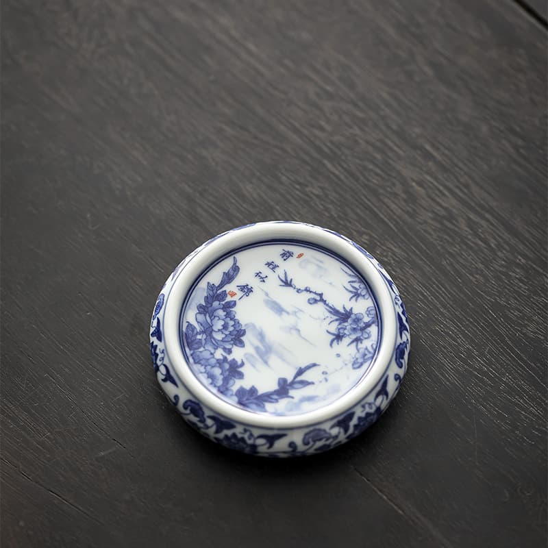 Blue and White Lid Rest, Antique Teapot Tea Cup Holder Ceramic Kung Fu Tea Set Tea Cup Coaster Tea Ceremony Accessories Celadon Home Use