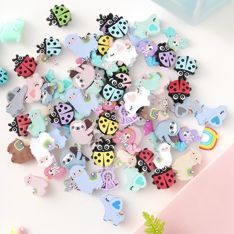 New Ladybug Silicone Beads Cartoon Animal Glue Beads Bead Pen Loose Beads Food Grade Silicone Focus Beads Wholesale