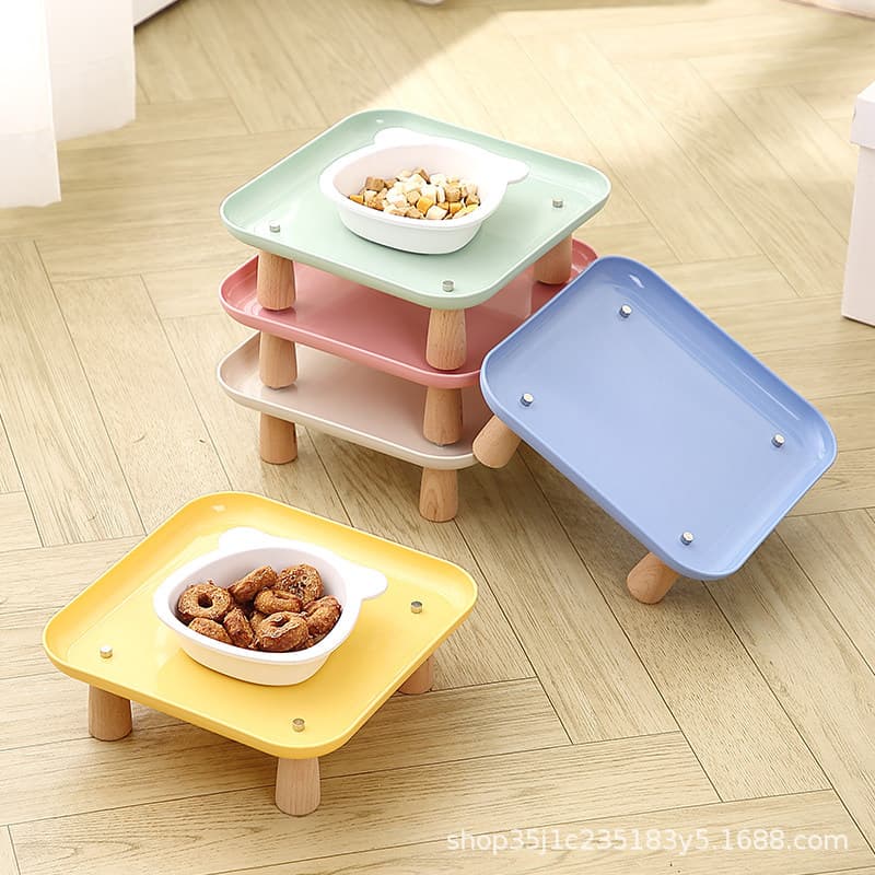 Pet block cat bowl stand, raised, non-slip, square, essential cat supplies, leak-proof and stain-resistant dining table.