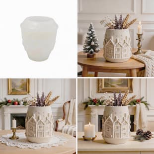 Cross-border Exclusive Christmas Village House Gypsum Vase Silicone Mold 3D House Snowflake Relief Vase Decoration