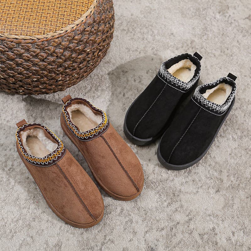 2024 Export Cross-Border Lace Ethnic Style Fashion Snow Boots Women's Shoes Half-Flop Cotton Shoes Ready for Autumn and Winter Indoor and Outdoor