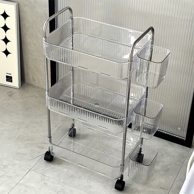 2026 New Cross-border Drop Shipping Luxury 3/4 Layer Transparent Storage Cart (with Wheels) Multi-functional Cross-border