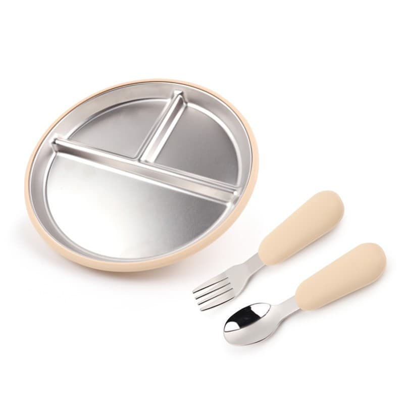 Kids 304 Stainless Steel Silicone Tableware Set Baby Suction Bowl Training Fork Spoon Cup