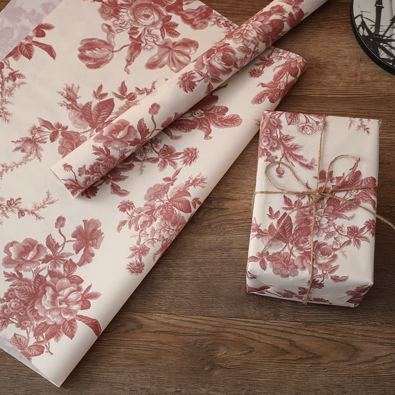 Vintage Peony Blue-and-White Pattern Gift Wrapping Paper, Ins-Style Original Premium Wrapping Paper for Jewelry and Flower Packaging Materials