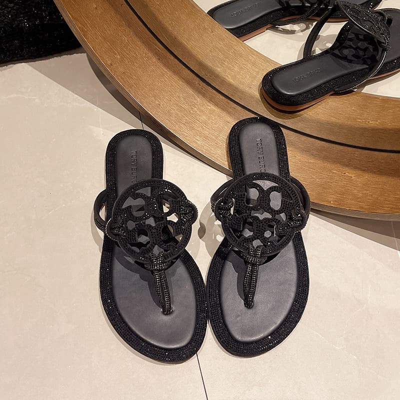 TB Leather Flip Flops Women's Summer American Brand Fashion Women's Slippers Cross-Border