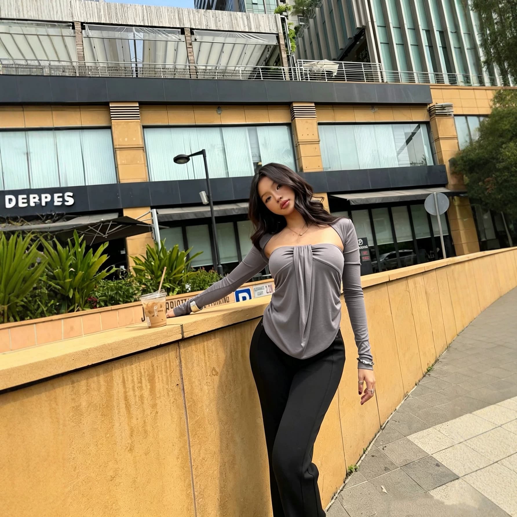 G26S624 Pure desire long-sleeved T-shirt for women, slim fit, pleated bandeau blouse, hot girl atmosphere, versatile top
