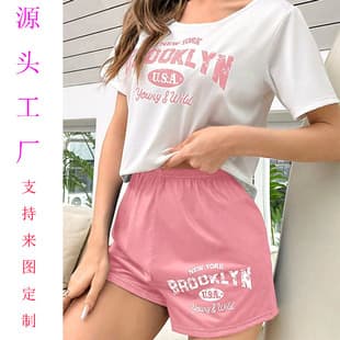 Cross-Border Custom Processing New Loungewear Two-Piece Set, Printed Shorts T-Shirt for Women, European and American Style Fashion Pajama Set