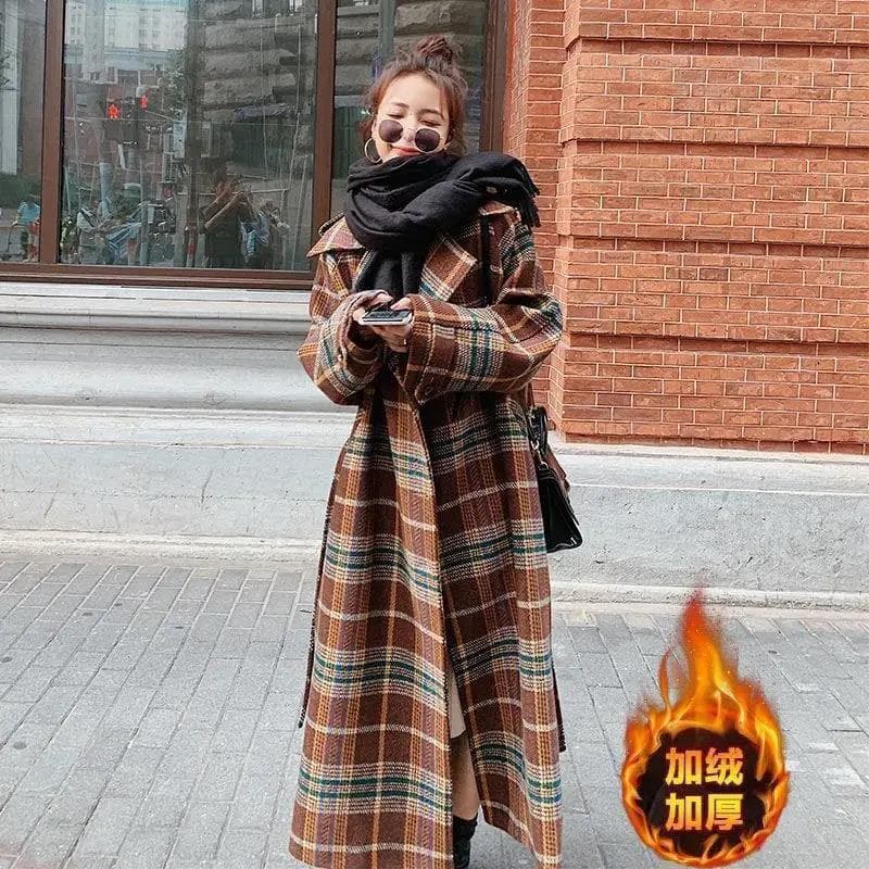Hepburn Style Wool Coat Winter Thickened 2025 Retro Elegant Lady Plus Size Long Knee-Length Wool Coat for Women