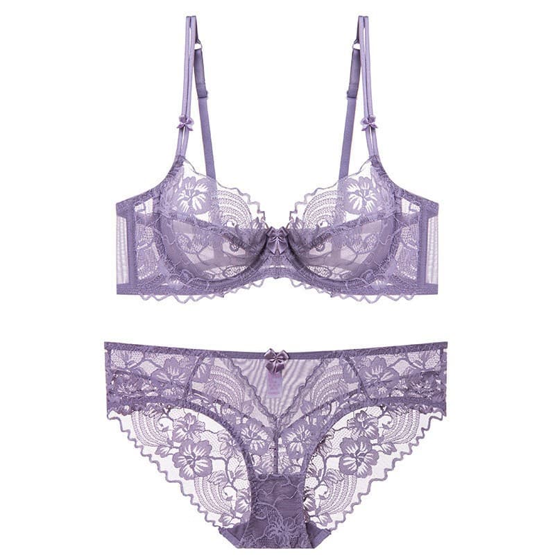 European and American Cross-border Sexy Lace Lingerie Ultra-thin Sheer Plus Size French Bra Large Bust Small Anti-sagging Bra