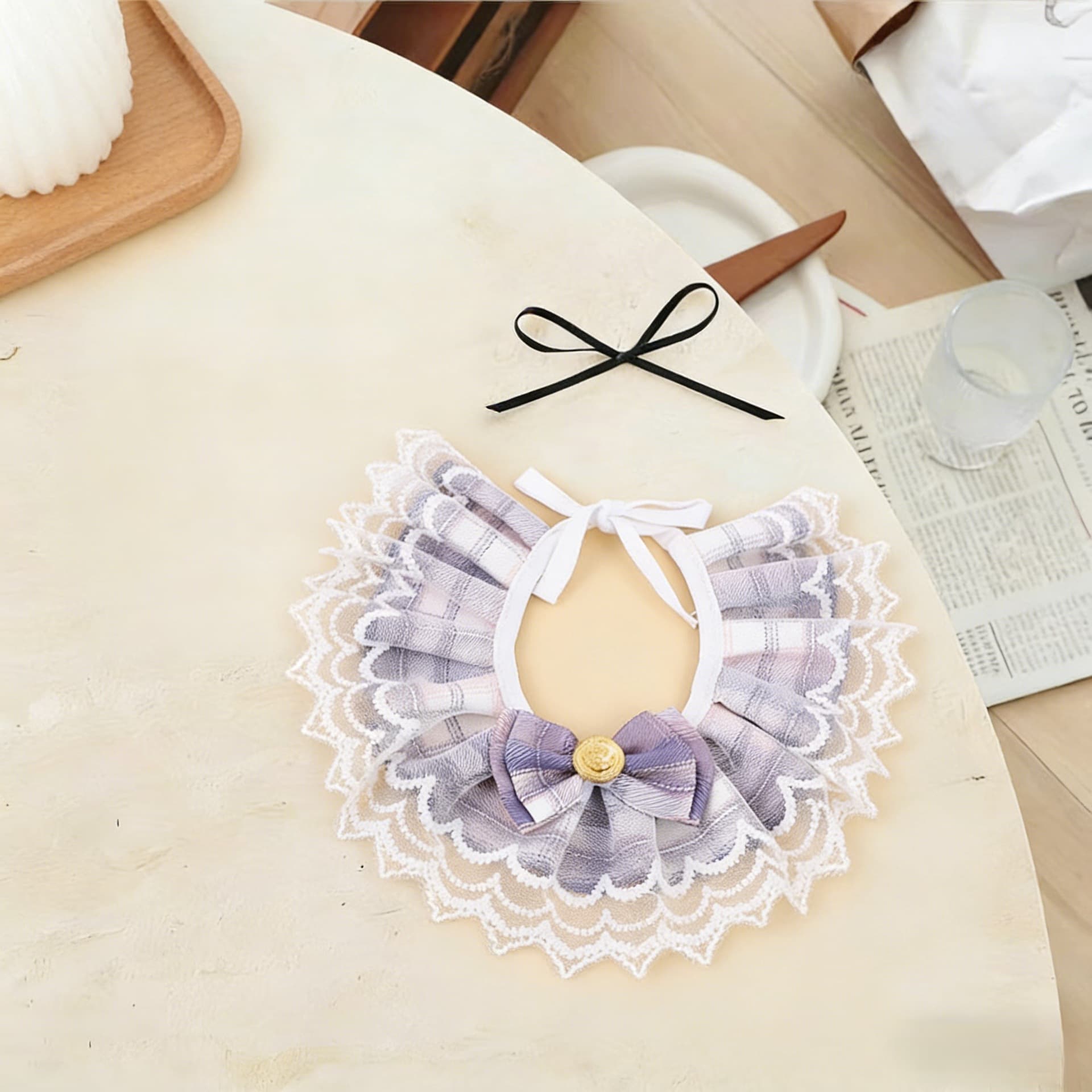 Korean-style Pet Plaid Bib Bow Tie Collar, Elegant Lace Bib, Cotton Bib, Dog Accessories, Wholesale
