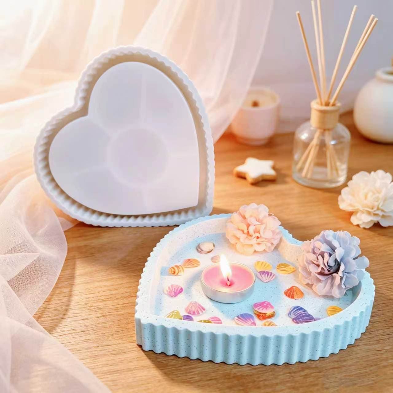 S2873 Heart Stripe Tray Decorative Cement Plaster Mold DIY Silicone Mold