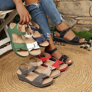 European-American New Velcro Sandals for Women, Platform Thick-Soled In-Stock Cross-Border 2026 Amazon Large Size Hollow Summer Sandals