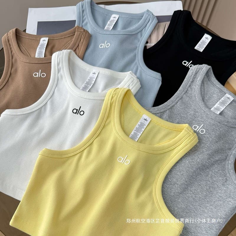 Women's Yoga Sports Vest, Racerback Crop Top, Ribbed Cotton Fitted Inner Layer Top, European and American Style
