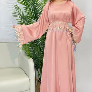European and American Loose Long Women's Dress Pink Sequins Fringes Elegant Casual Dress