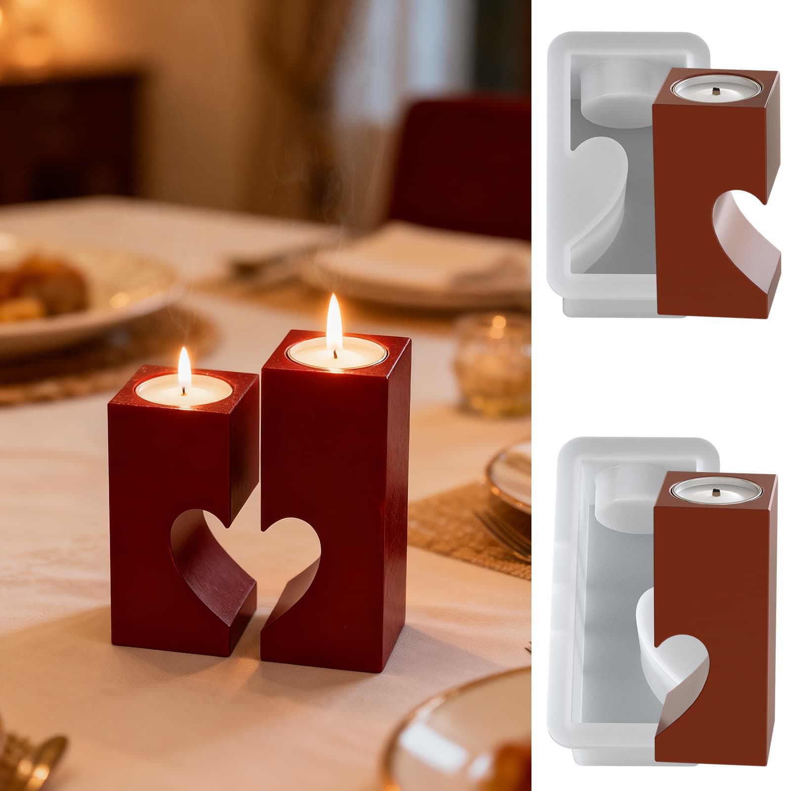 Cross-border diy glue rectangular romantic splicing love candlestick ornaments resin plaster decorative silicone mold wholesale