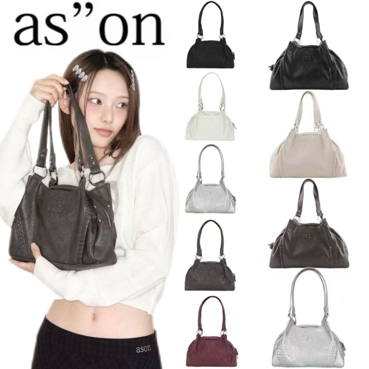 Korean Ason Wander Bag Blogger Same Style 25FW Leather Mini Motorcycle Shoulder Bag Large Capacity Handbag