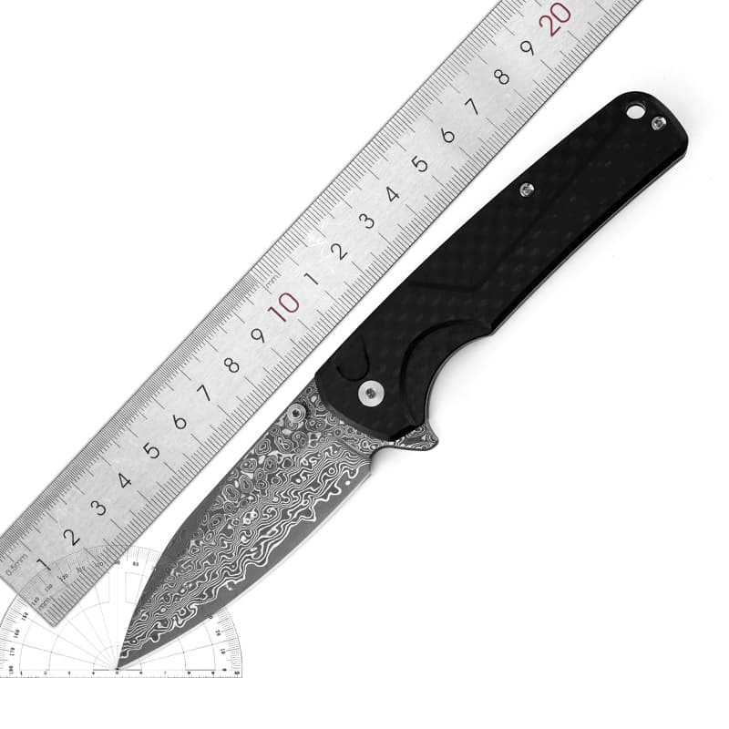 Wholesale Knife Factory Export Folding Knife Damascus Steel Carbon Fiber G10 Handle Portable Outdoor Camping Knife