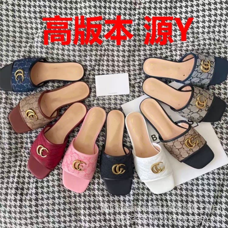 2025 New g Brand Flat Slippers Fashion Letter Print Hardware Buckle Sandals Square Toe Slip-On Shoes Wholesale